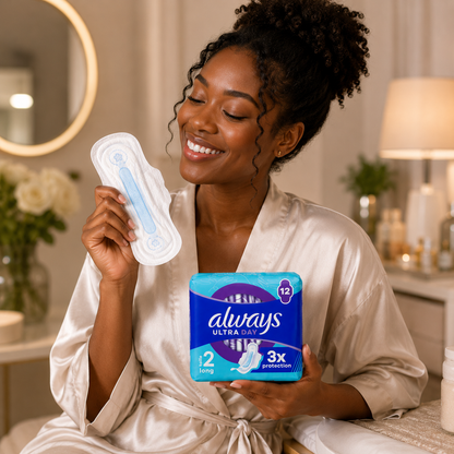 Always Ultra Day 3X Protection – Serviettes Hygiéniques Jour & Nuit – Lot de 12 – Taille 2 Long