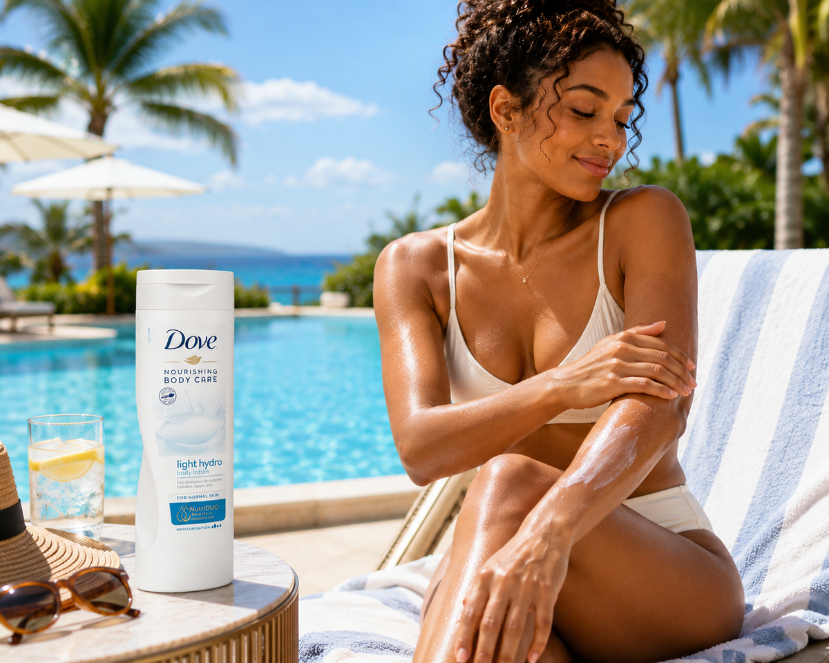 Dove Nourishing Body Care - application au bord de la piscine