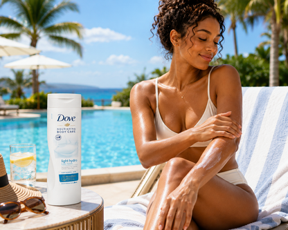 Dove Nourishing Body Care - application au bord de la piscine