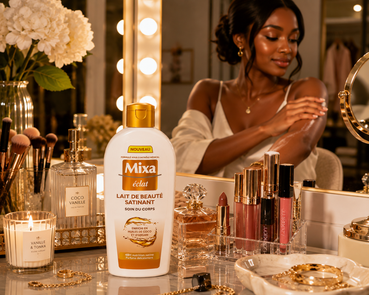 Mixa Eclat Lait de Beauté Satinant - routine coiffeuse