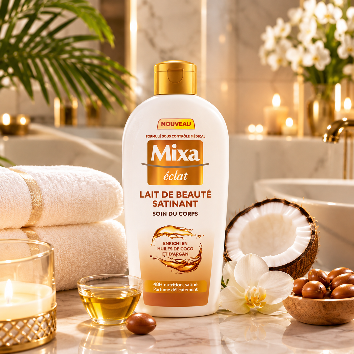 Mixa Eclat Lait de Beauté Satinant - salle de bain luxe