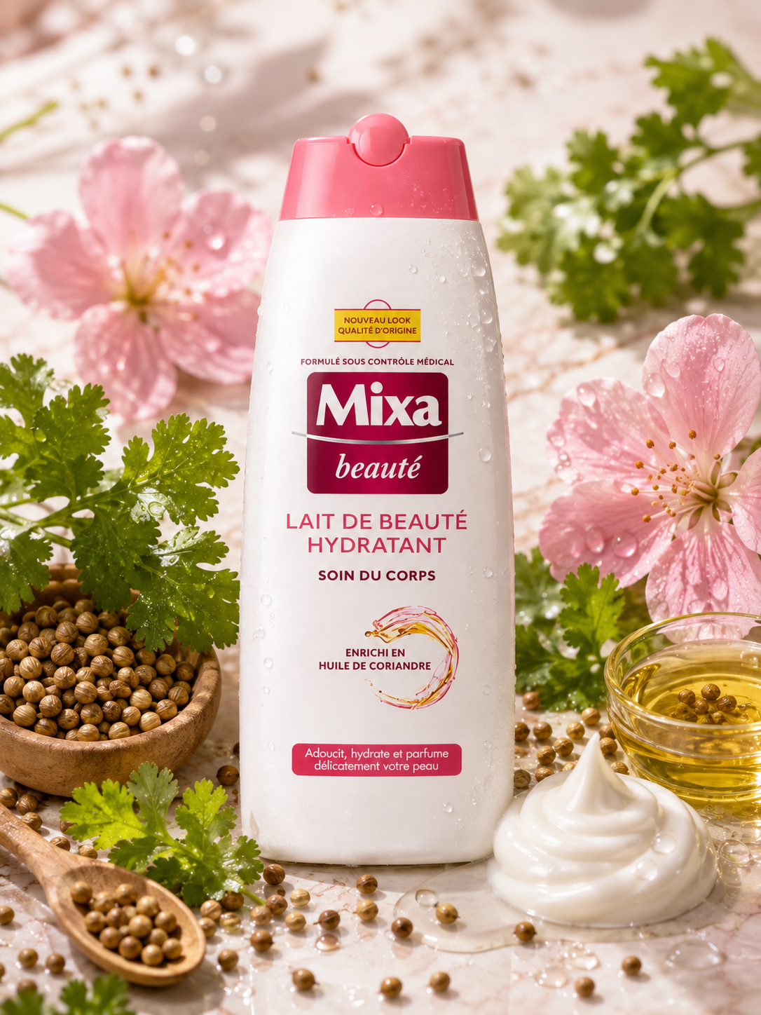 Mixa Lait de Beauté Hydratant - ingrédients huile de coriandre